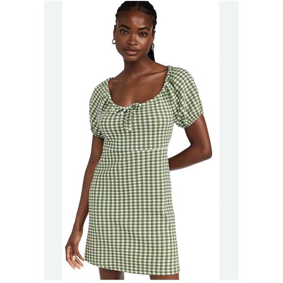 Madewell Dresses & Skirts - NWT Madewell Jacquard Puff-Sleeve Mini Dress Size S in Gingham Check Faded Palm